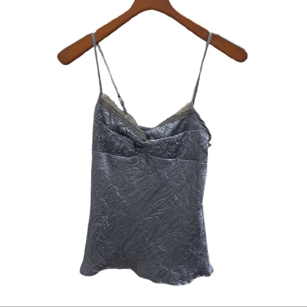 Blue crinkled material lace trim Cami- size Small